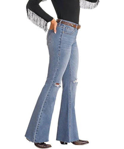 Rock & Roll Denim Women's Distressed Flare Jean