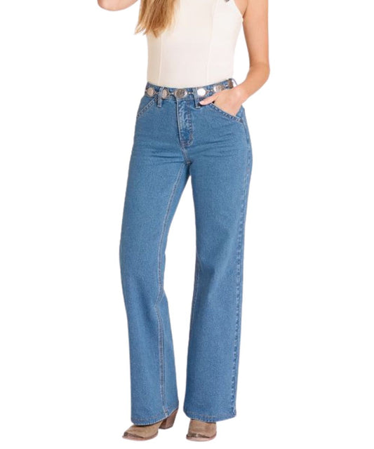 Women's Medium Wash Wide Leg Jean With Four Pocket Styling