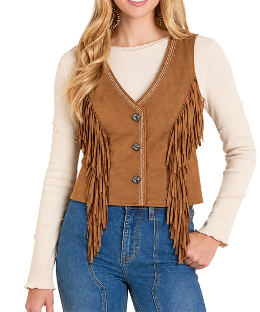 Rock & Roll Women's Embroidered Fringe Vest front on white background