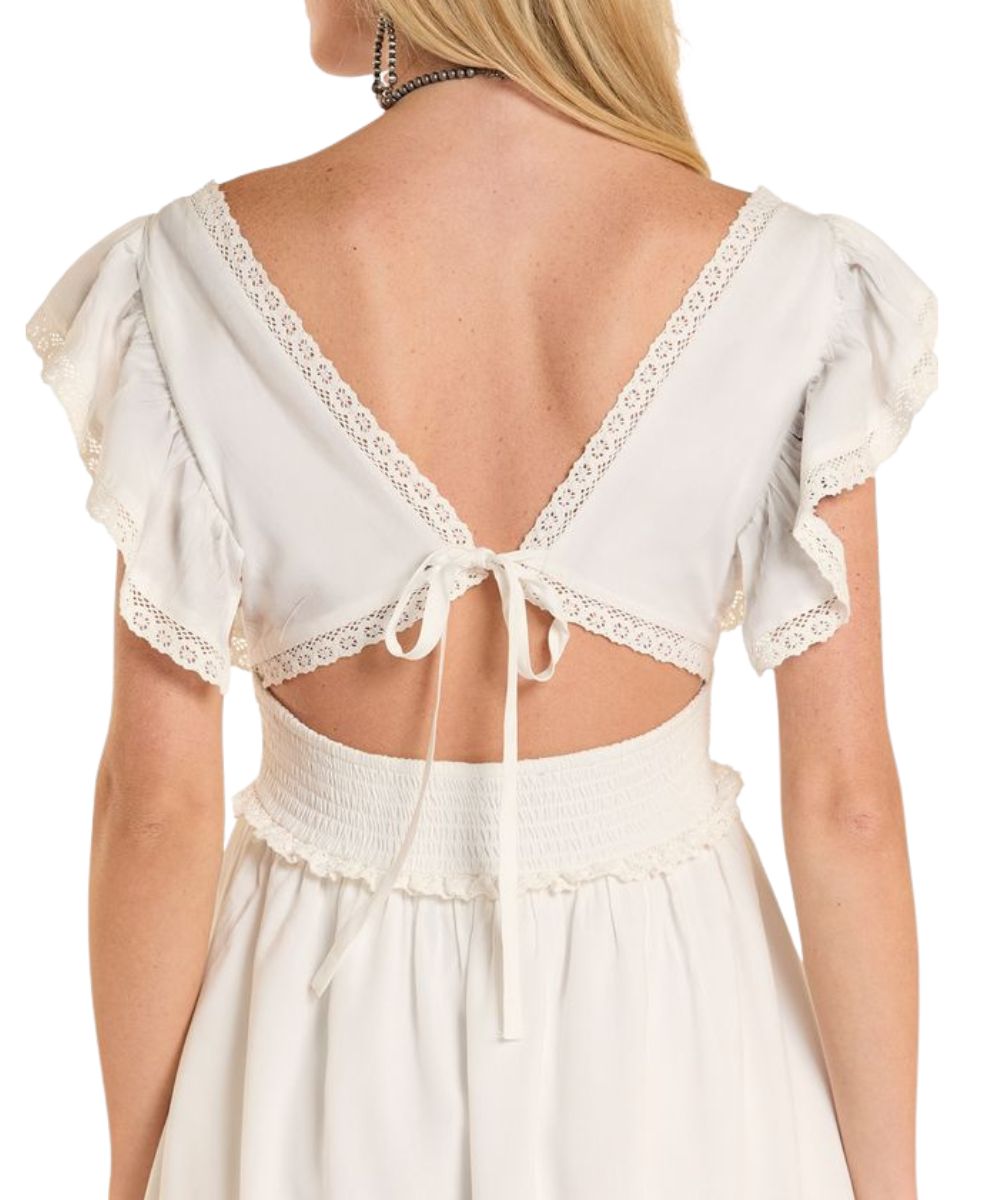 Close-up view of the back tie closure