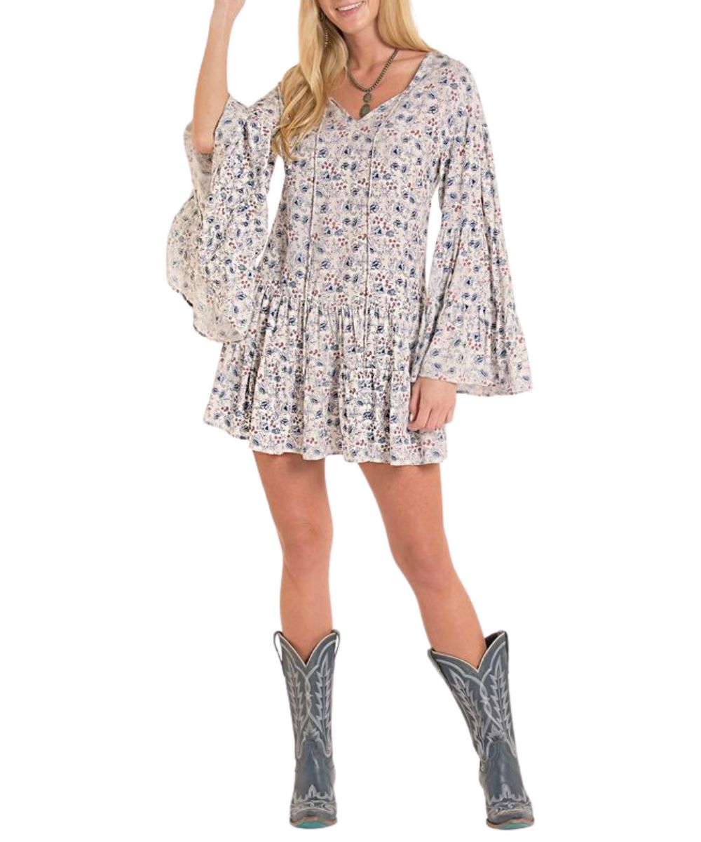 Rock&Roll BWD2R08786 Flare Sleeve Dress White (L)