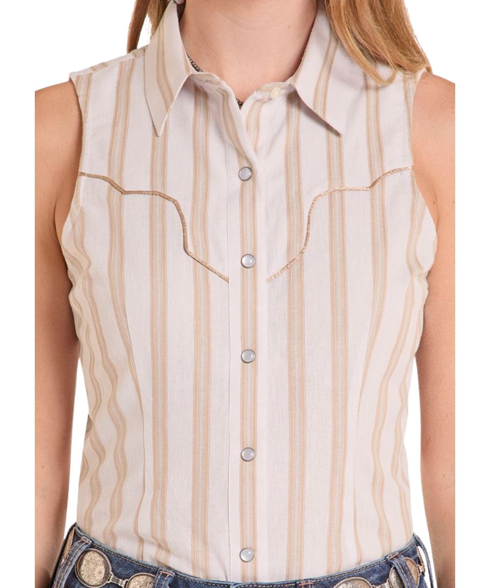 Women's Sleeveless Shirt With A Spread Collar And Snap-Front Placket