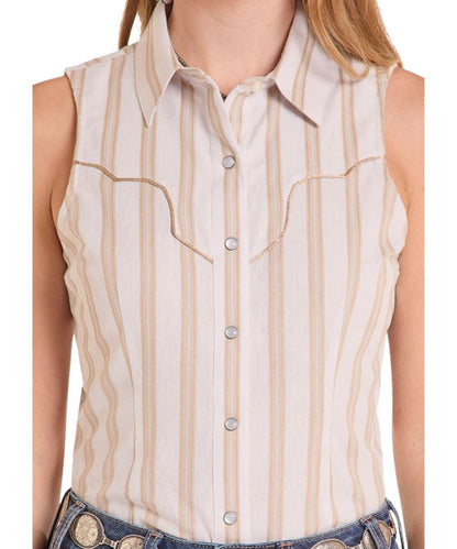 Women's Sleeveless Shirt With A Spread Collar And Snap-Front Placket