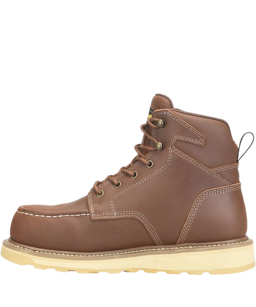 Left side view of the men's 6" brown leather work boot