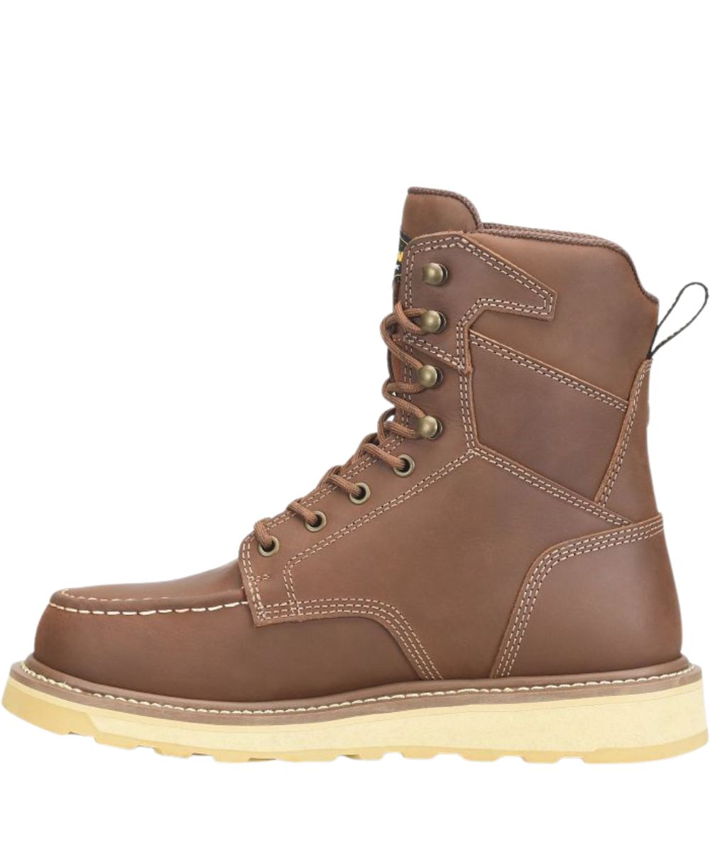 Left side view of the men's tan leather soft toe work boot