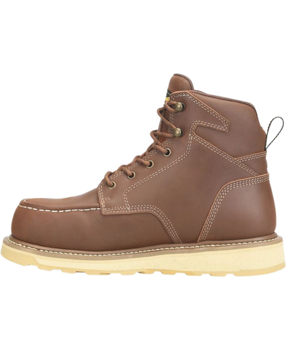Left side view featuring the brown leather upper and a waterproof scubaliner