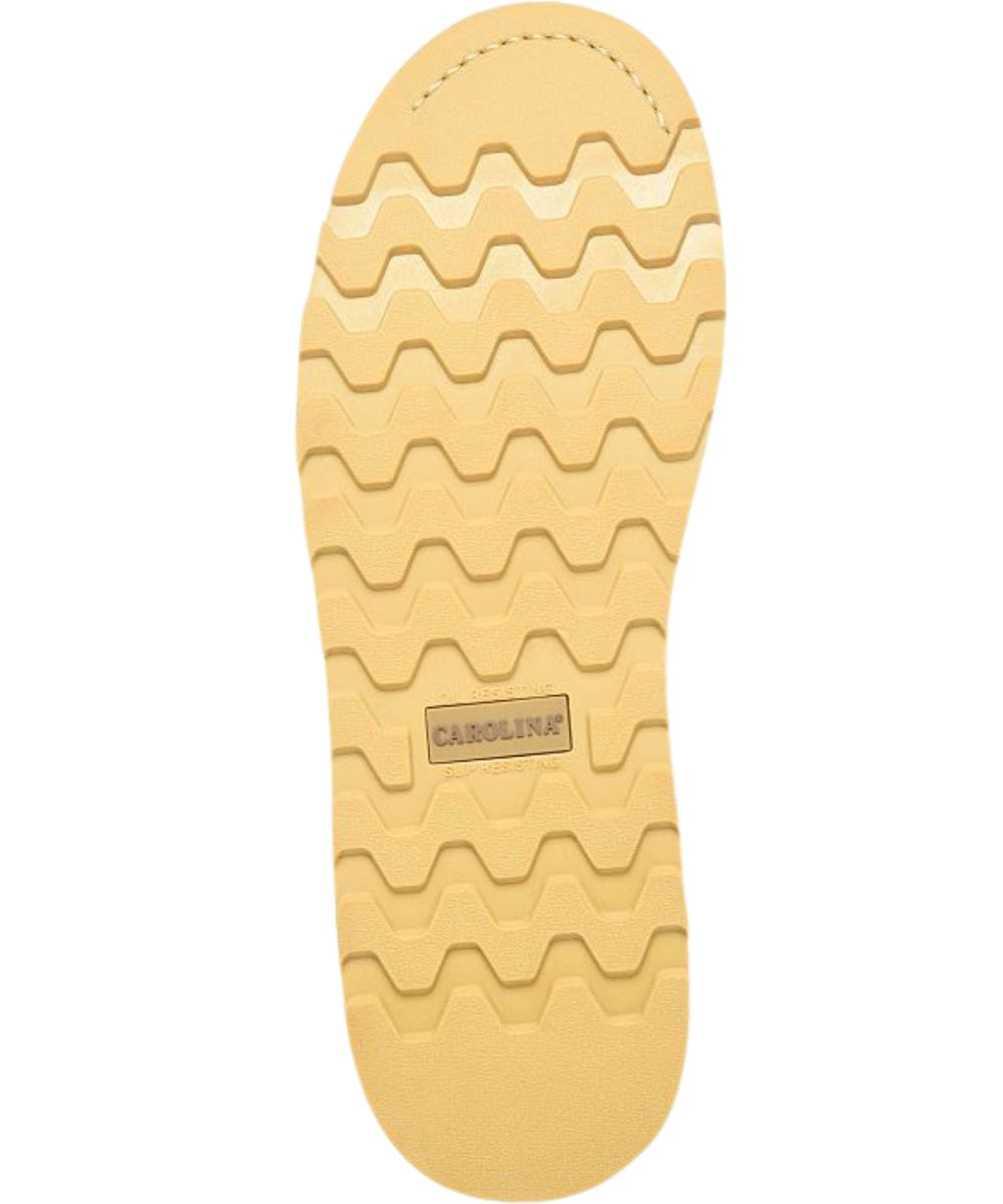 Sole view of the oil and slip resisting rubber outsole plus electrical hazard rating