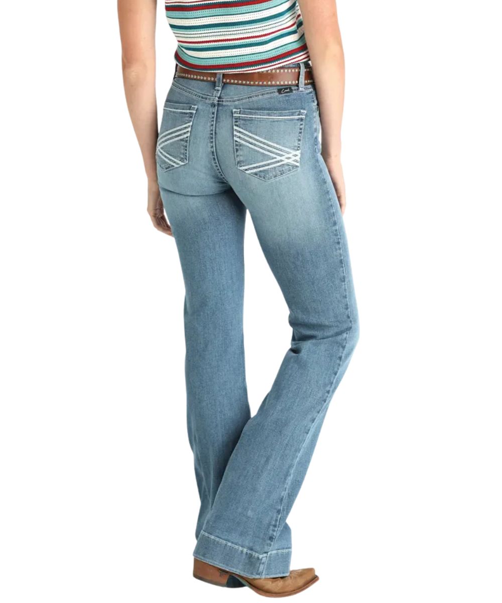 Back view of the women's moderate rise slim fit trouser jean