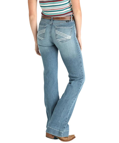 Back view of the women's moderate rise slim fit trouser jean