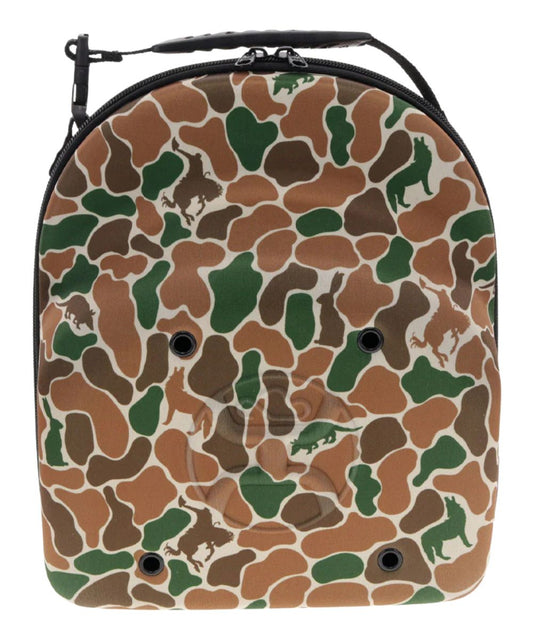 Hooey large cap carrier featuring a top carry handle, zip closure, and a critter camo in brown and green hard-shell exterior.