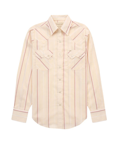 Women's Cream Long Sleeve Western Snap Shirt Featuring Sawtooth Snap Flap Chest Pockets And Ecru Pearl Snaps