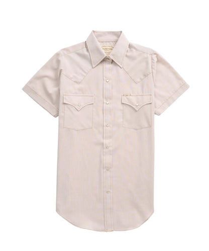 Front view of the women's dust chambray short sleeve snap shirt