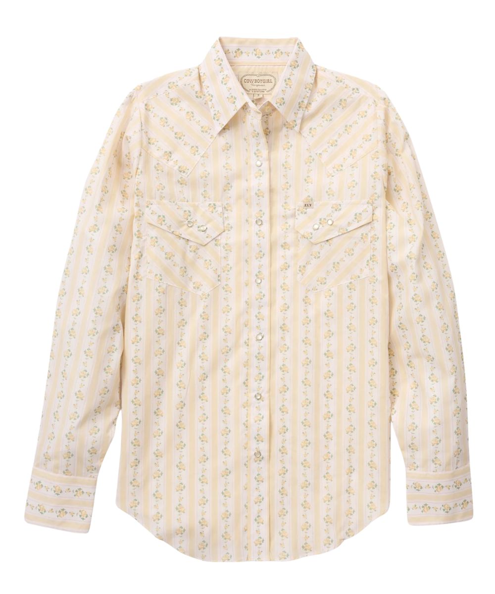 Women's Cream Snap Shirt Featuring Flap Chest Pockets With Double-Snap Closure