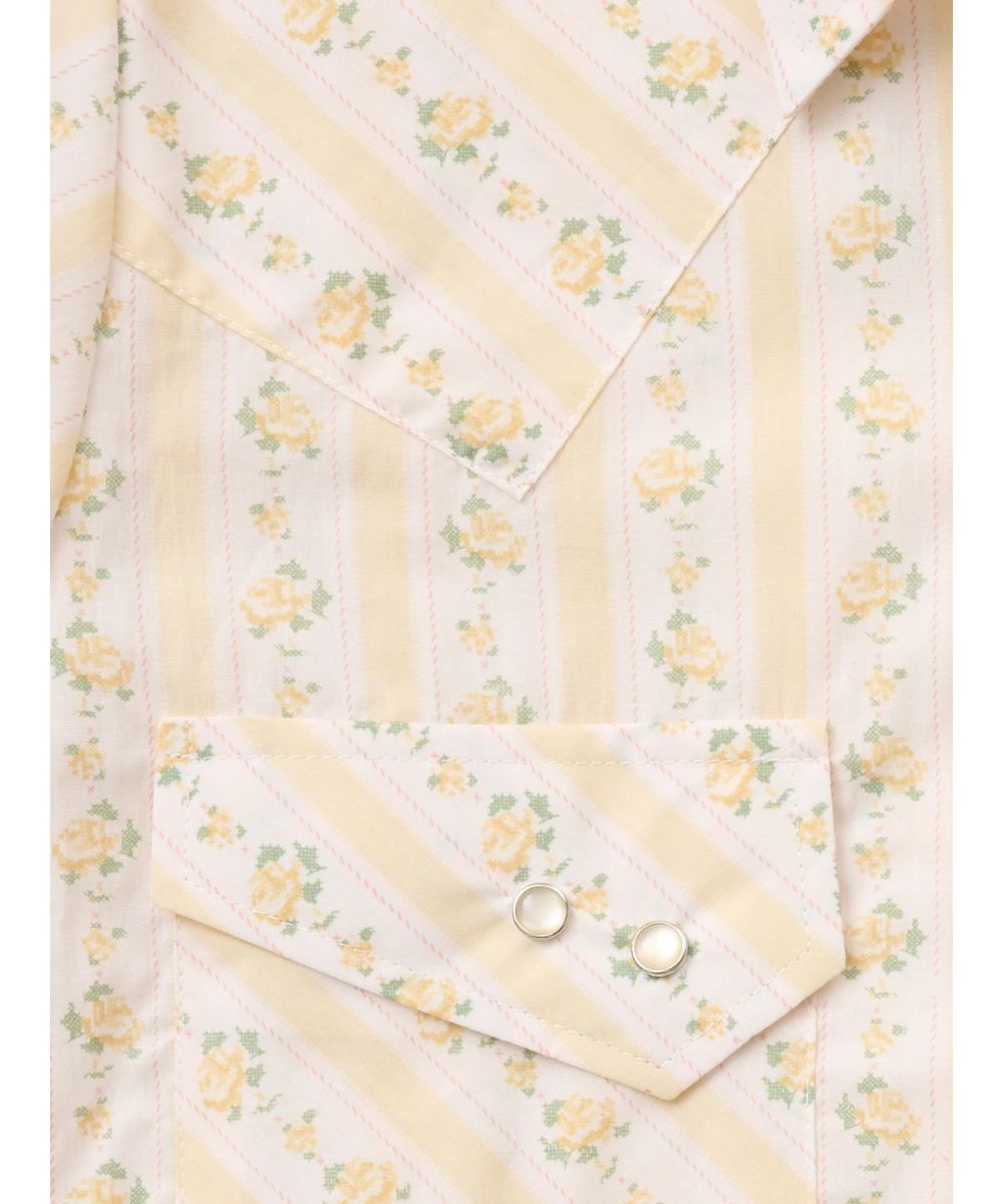 Close-Up View Of The Snap Flap Chest Pockets, Western Yokes, And The Buttermilk Rose Striped Print