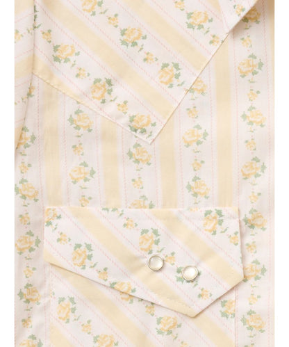 Close-Up View Of The Snap Flap Chest Pockets, Western Yokes, And The Buttermilk Rose Striped Print