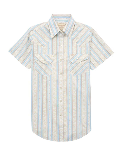 Women's Loose Fit With Extra Length Pearl Snap Shirt Featuring Chest Pockets, Western Yokes, And A Striped Print