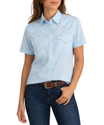 Women's Short Sleeve Light Blue Western Snap Shirt