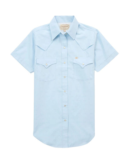 Women's Loose Fit With Extra Length Light Blue Western Snap Shirt