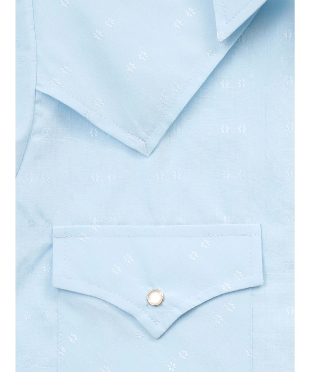 Solid Light Blue Western Shirt Featuring A Subtle Geometric Print