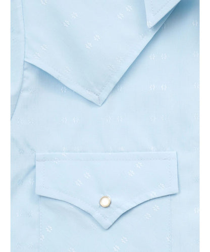 Solid Light Blue Western Shirt Featuring A Subtle Geometric Print