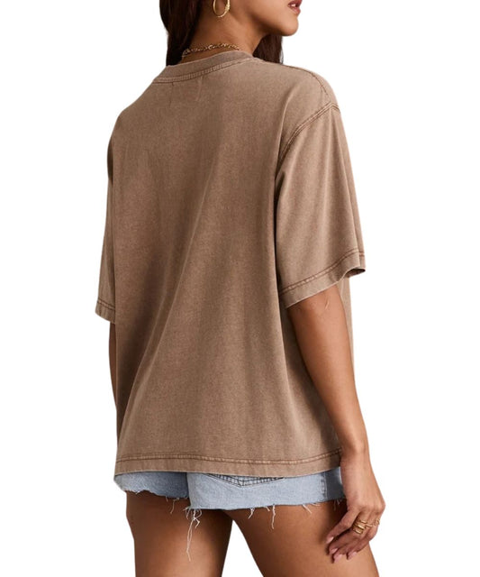 Back view of the women's washed brown relaxed graphic tee