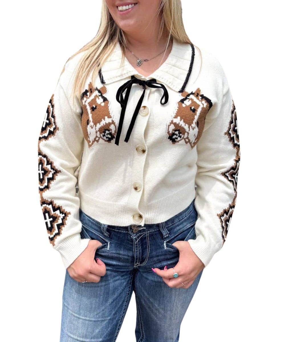 COOL HORSE CARDIGAN-a ! desc :  ! caption :