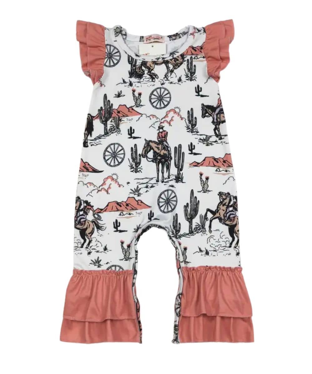 CORAL FRONTIER BABY ROMPER-a ! desc :  ! caption :