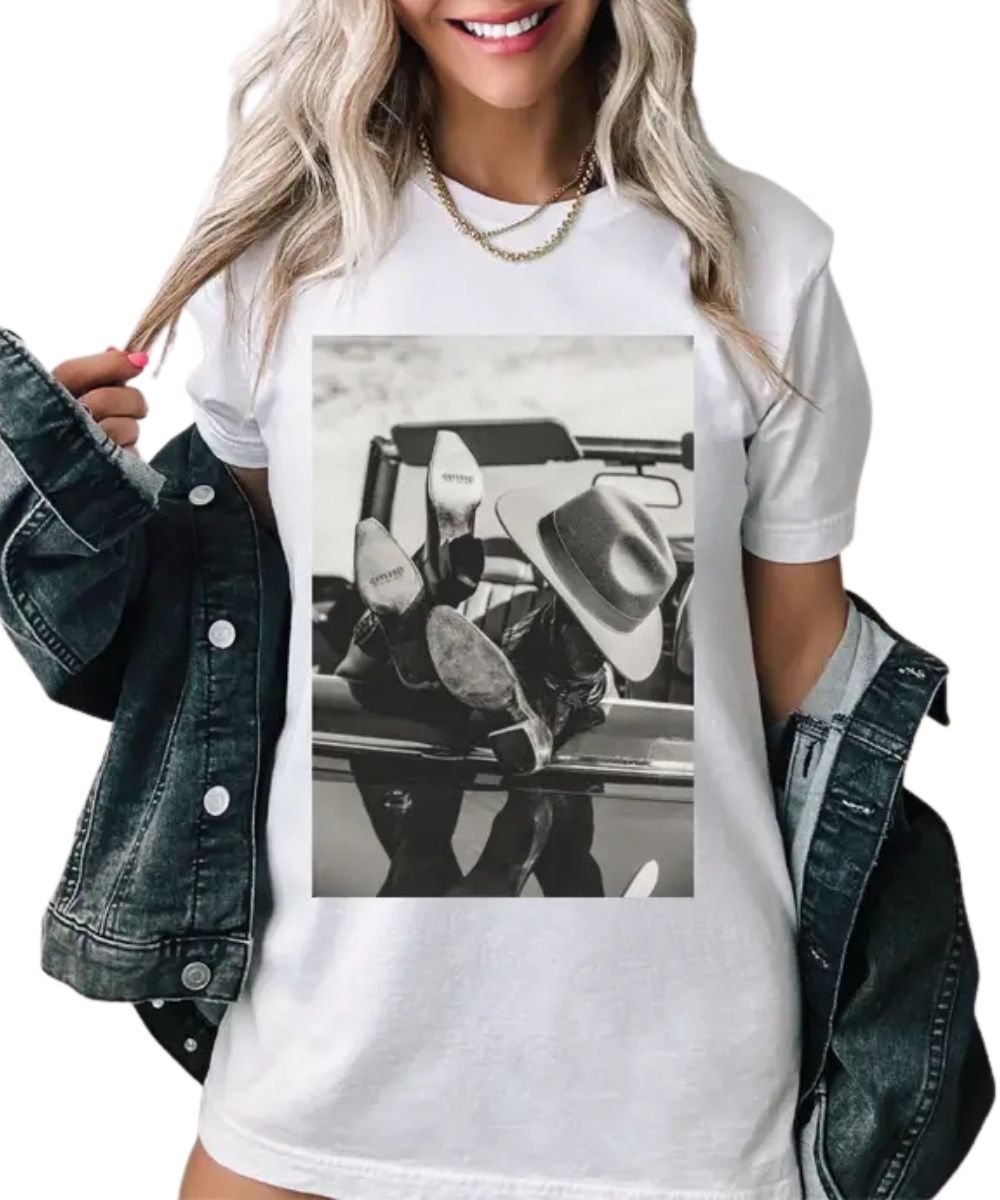Southern Attitude Women's Cowboy Boots Car Tee