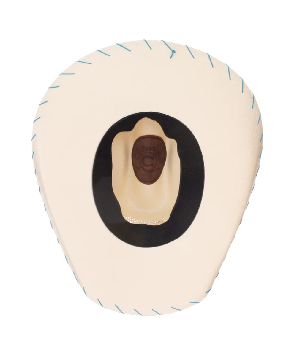 Inside view of the elastic sweatband featuring a one size fits most fit