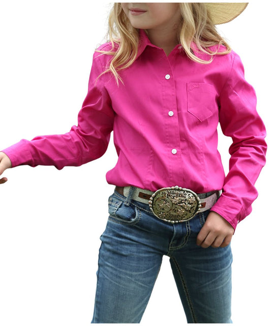 Girl's Pink Long Sleeve Button Down Shirt