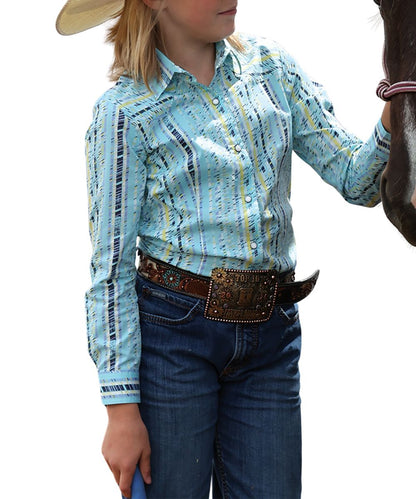 Cruel Girl Girls' Light Blue Geo Snap Shirt