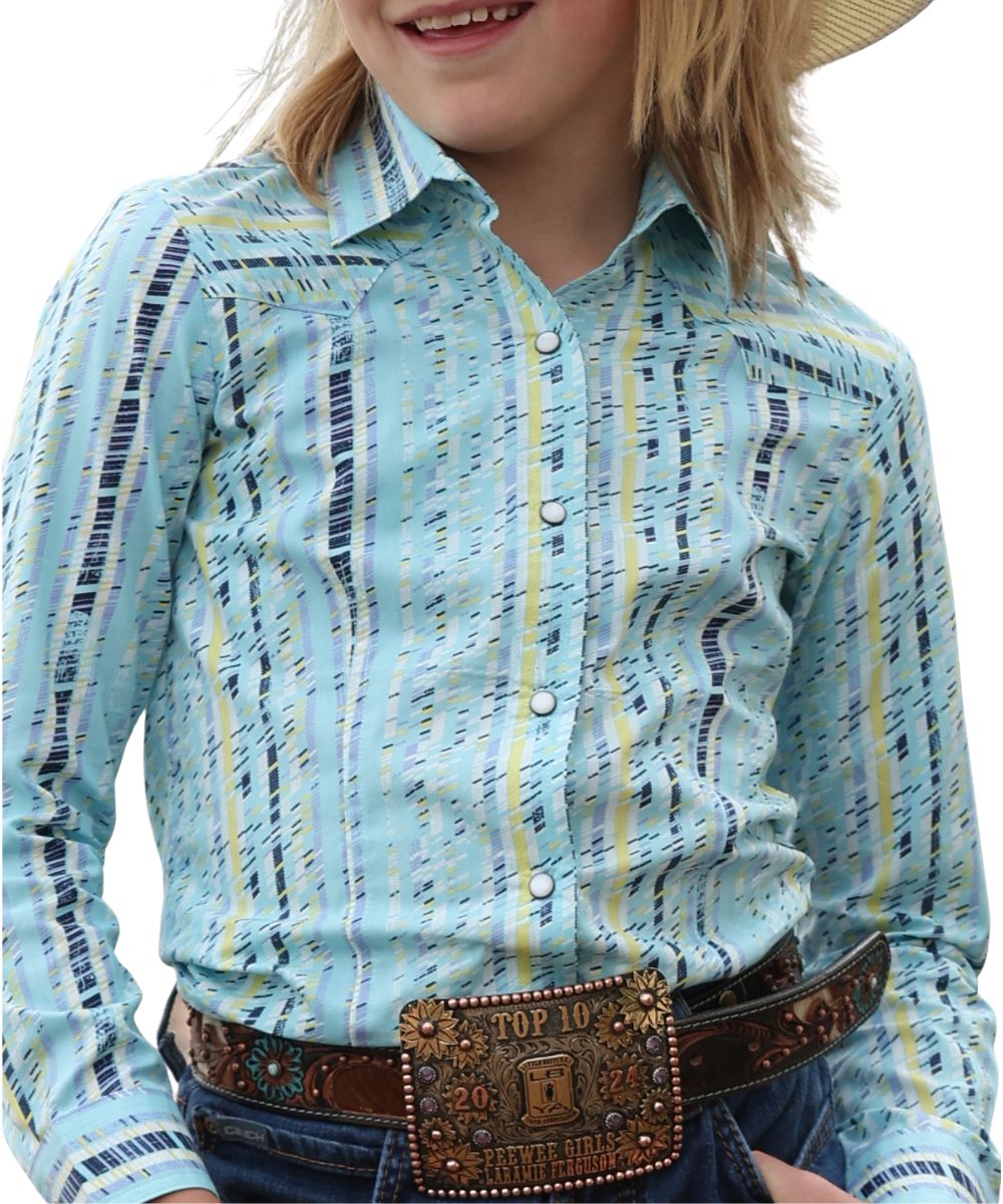 Cruel Girl Girls' Light Blue Geo Snap Shirt