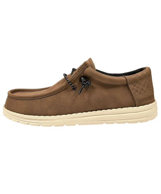 Left side view of the men's dark brown casual shoe featuring the lightweight and flexible outsole