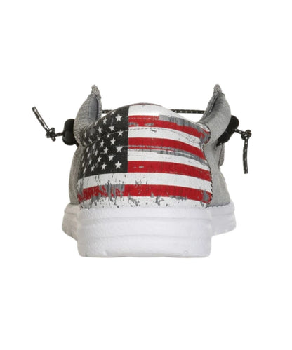 Heel view featuring the American Flag printed heel
