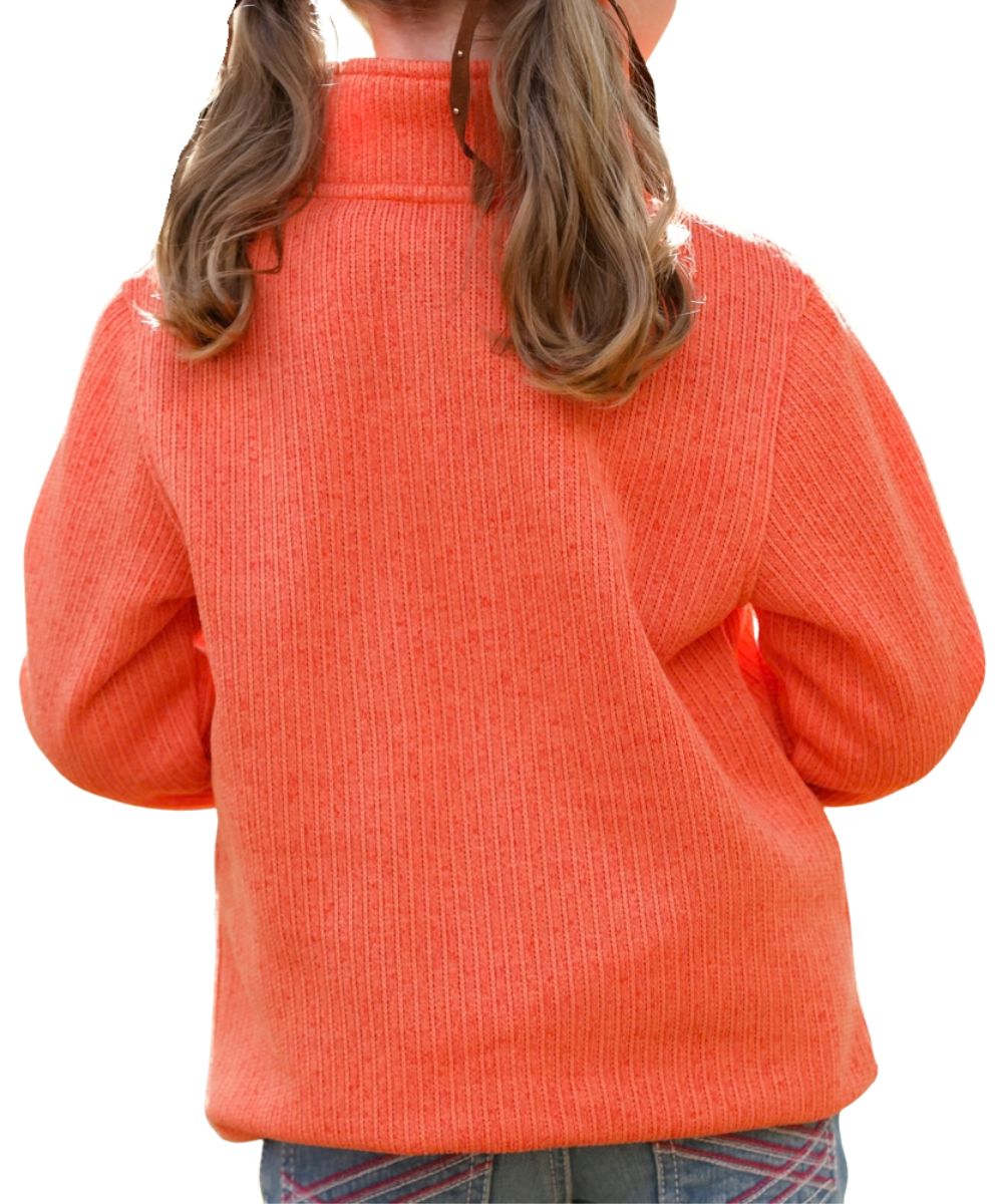 Back view of the girl's 1/4 zip pullover featuring the sweater knit and mock collar