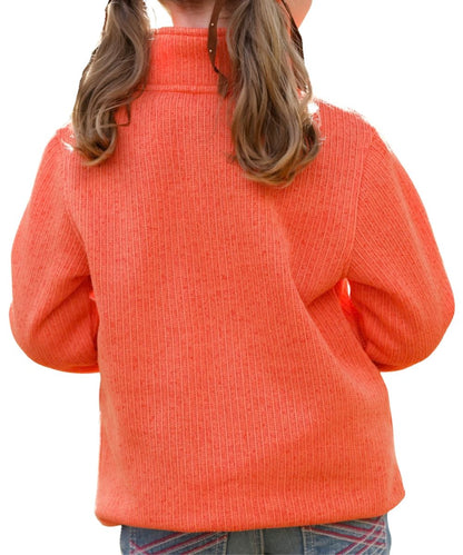 Back view of the girl's 1/4 zip pullover featuring the sweater knit and mock collar