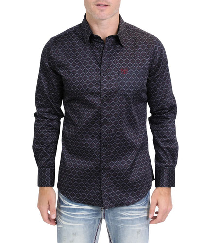 Platini Men's Black Geometric Button Down Shirt