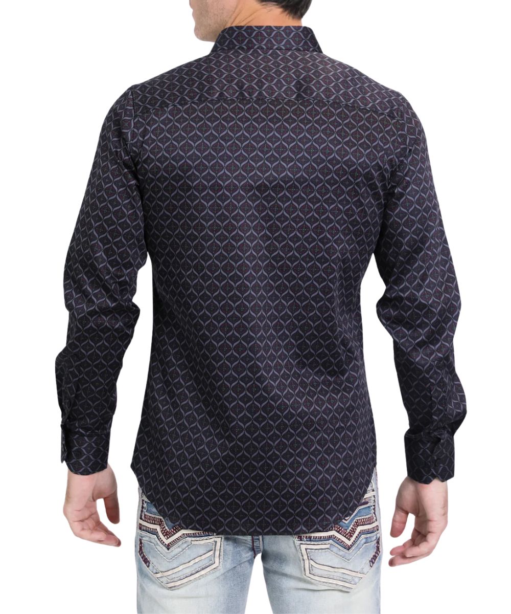 Platini Men's Black Geometric Button Down Shirt