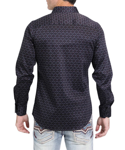 Platini Men's Black Geometric Button Down Shirt