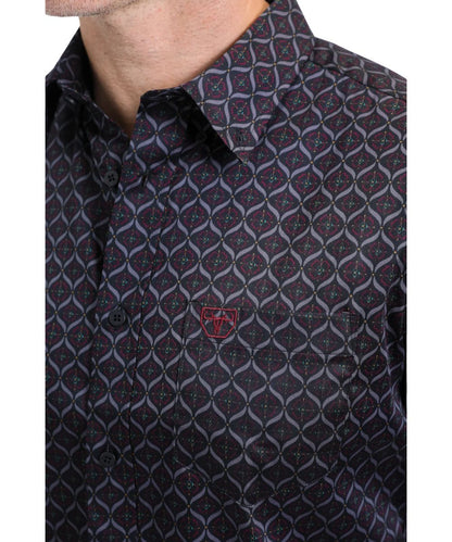 Platini Men's Black Geometric Button Down Shirt