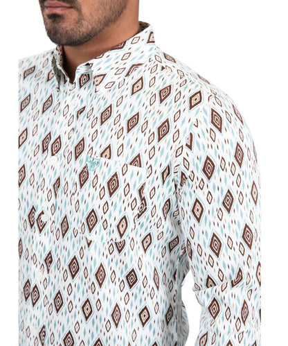 Close-up view of the diamond pattern with ethnic accent and contrast outline detailing