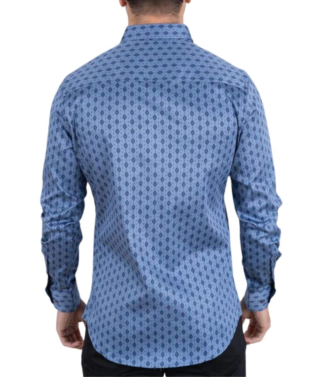 Platini Men's Blue Geometric Button Down Shirt - Cowpokes Work and Western