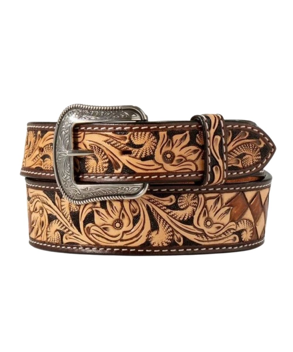 M&F Western Men's 3D Floral Checkered Belt