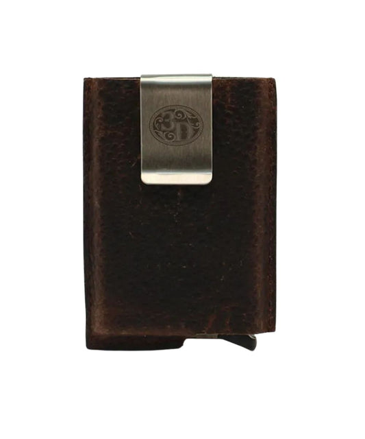 Men's Brown Leather Smart Card Wallet Holds Up To 7 Cards With A Money Clip On The Front, RFID Blocking Function