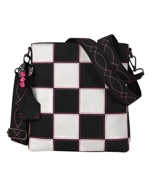 Women's Black/White Checkered Crossbody Purse