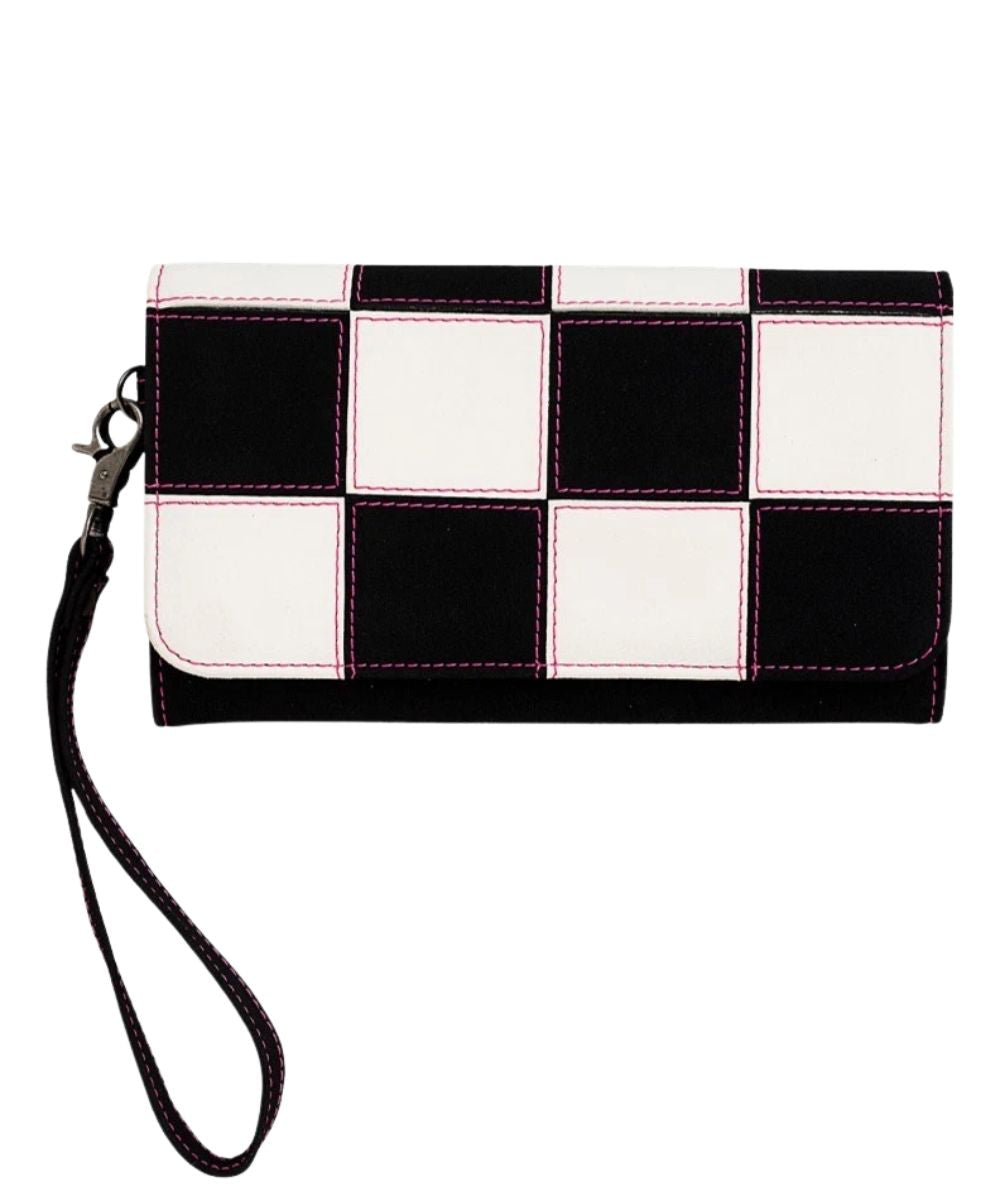 Women's Black And White Checkered Wristlet Wallet