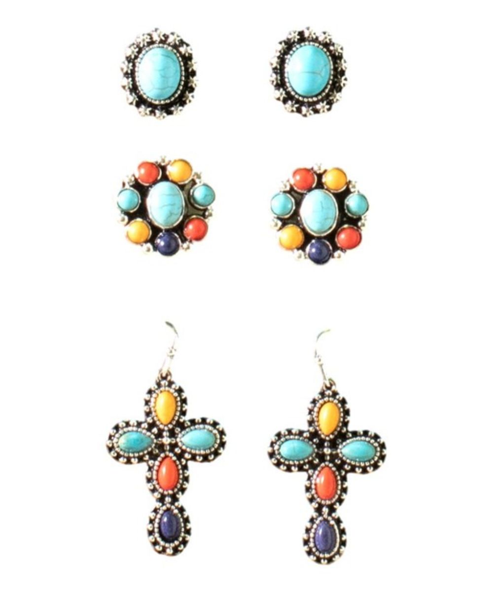 M&F Western Women's Silver Strike Earring Set