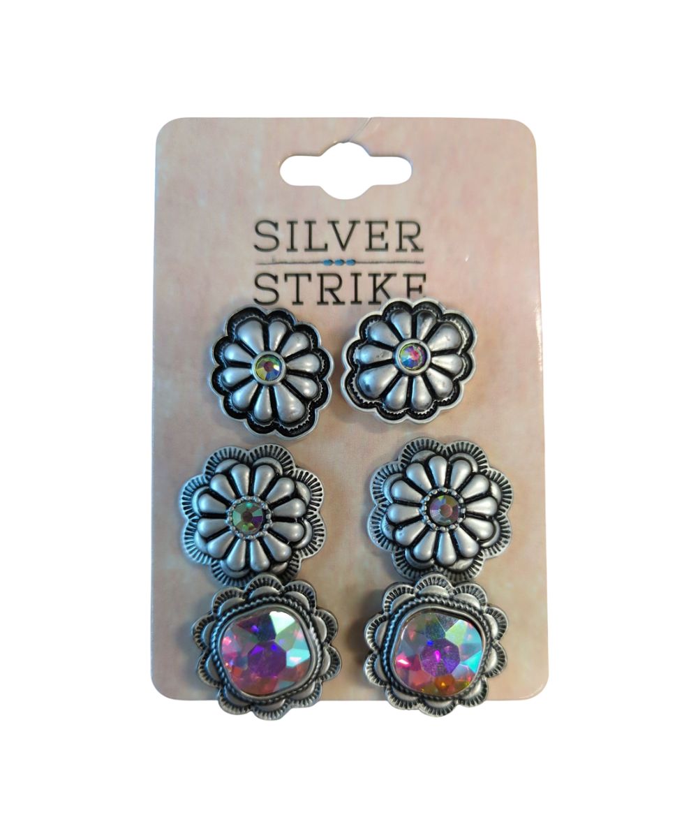 Women's 3-Piece Silver Post Earring Set