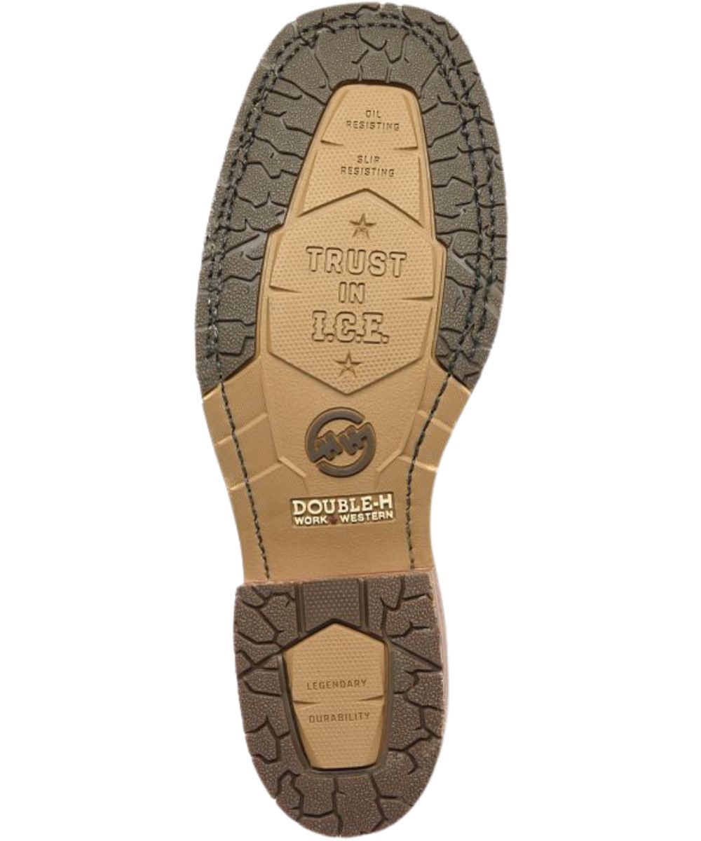Industrial Compressed Elastomer or I.C.E. is a long-lasting outsole with shock absorbing PU cavity, abrasion, and oil-and-slip resistance.