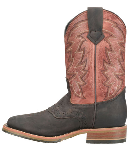Left side view of the men's young roper union boot featuring leather pull tabs for an easy on
